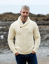 Aran Shawl Neck Sweater | Natural