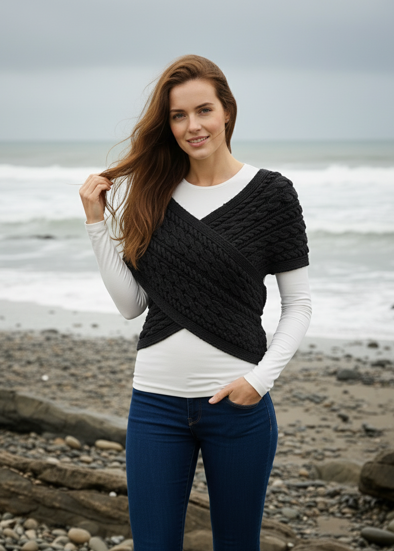 Aran Crossover Wrap | Black