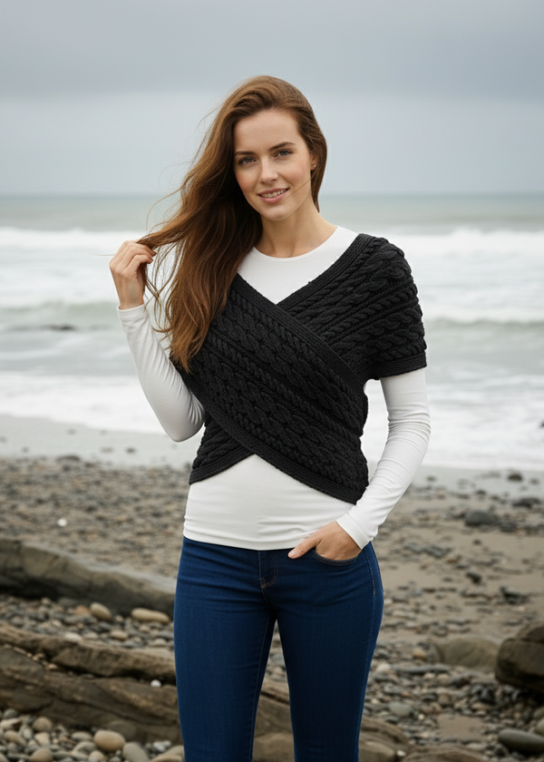 Aran Crossover Wrap | Black