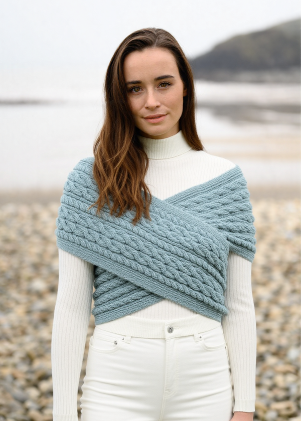 Aran Crossover Wrap | Mist Marl