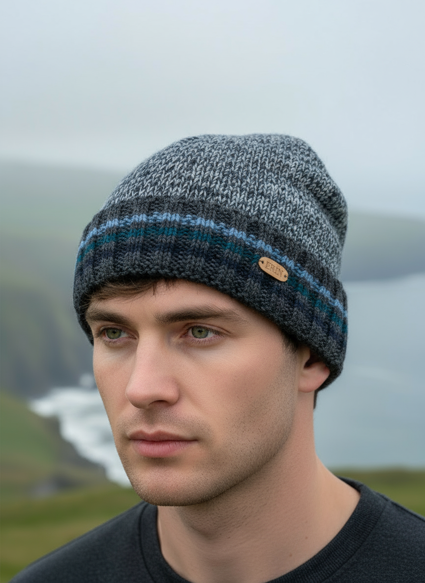 Erin Rib Turnup Hat | Marled Blue