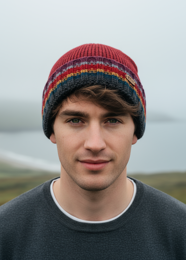 Erin Men's Rib Pullon Turnup Hat | Red