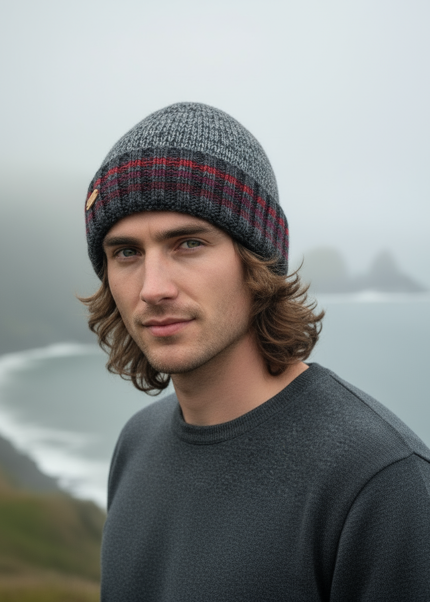 Erin Men's Rib Turnup Hat | Marled Red