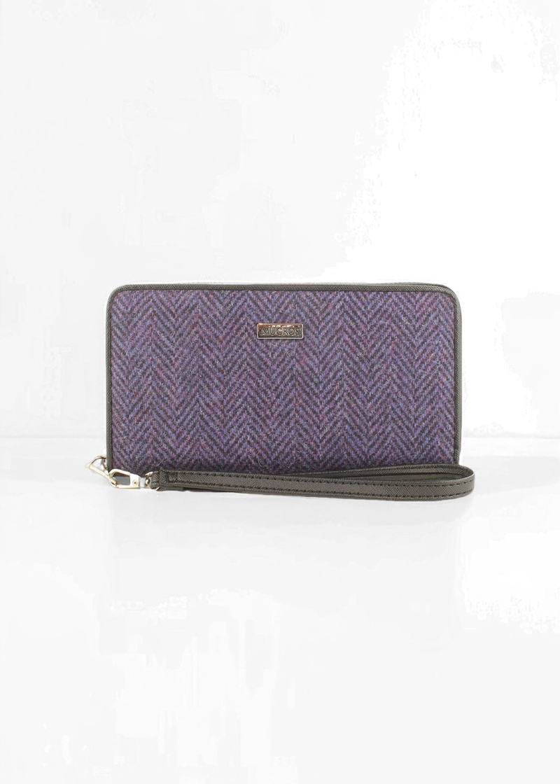 Mucros Tweed Wallet | Purple Herringbone