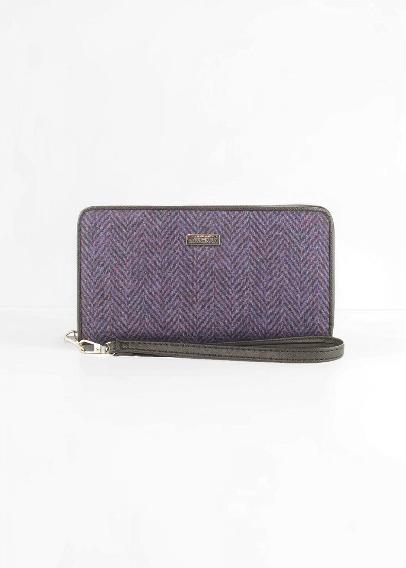 Mucros Tweed Wallet | Purple Herringbone