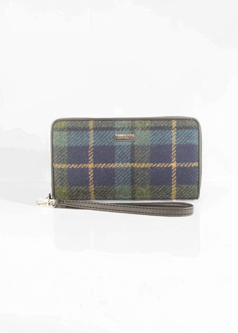 Mucros Tweed Wallet | Navy Green Check