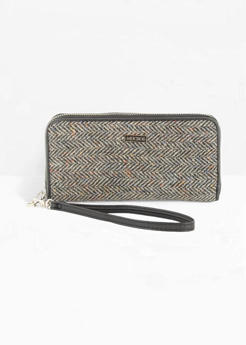 Mucros Tweed Wallet | Grey Heringbone
