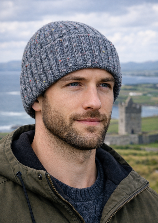 Aran Donegal Fleck Wool Hat - Grey Marl
