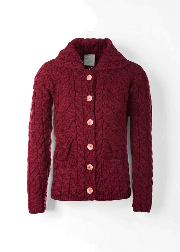 Belcarra Ladies Aran Cardigan | Rua Red
