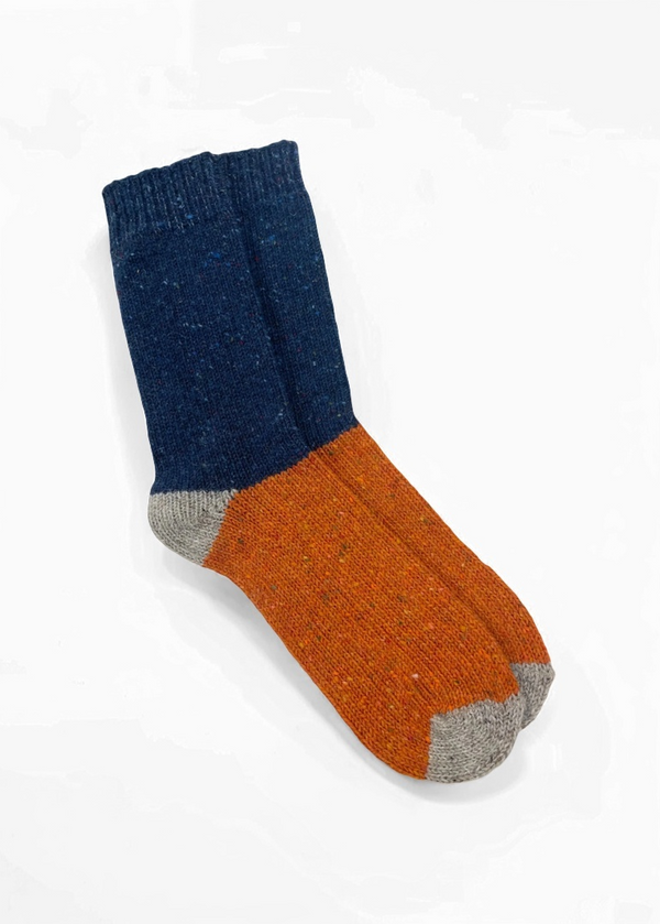 Tricolor 100% Merino Wool Socks | Navy