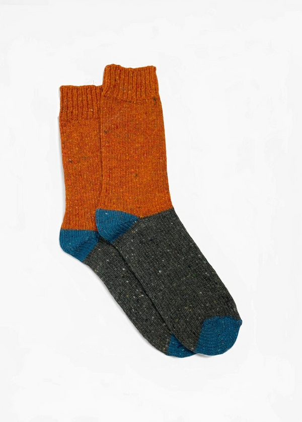 Tricolor 100% Merino Wool Socks | Orange