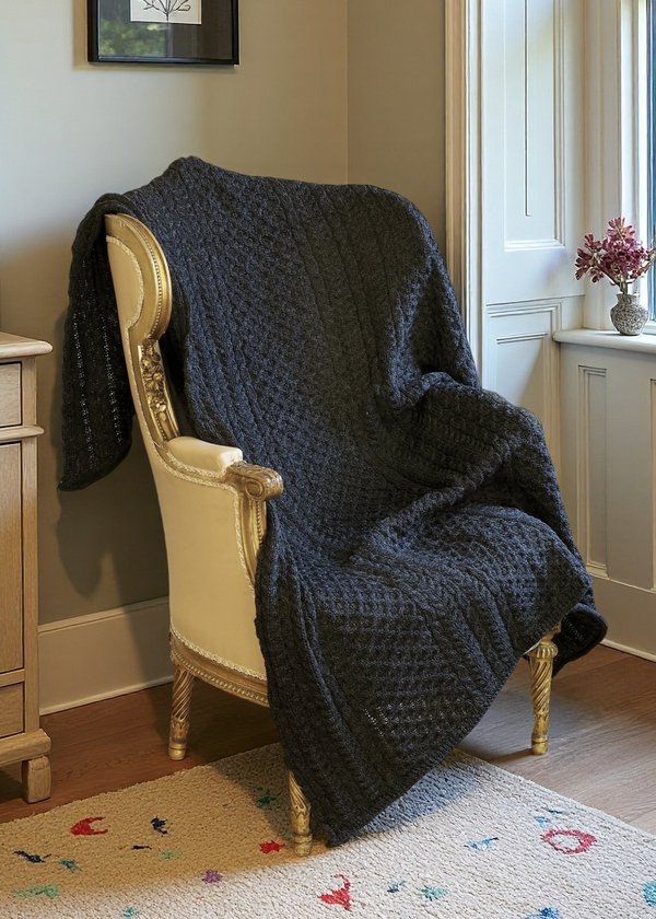 Aran Crafts Honeycomb Wool Throw | Charcoal