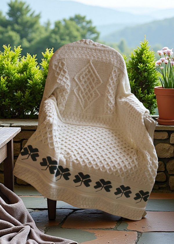 Traditional Irish Shamrock Blanket, 100% Merino Wool