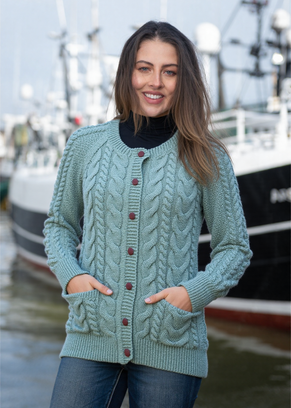  Lumber Aran Cardigan | Aqua