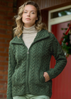 Aran Crafts Double Collar Trinity Cardigan | Green