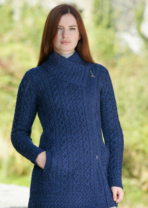 Aran Crafts Athenry Asymmetric Coat | Blue