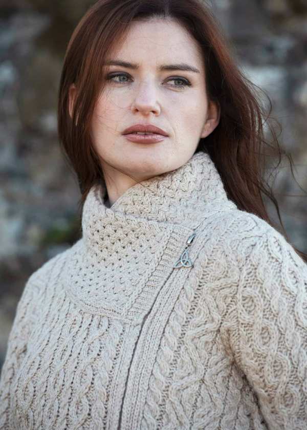 Aran Crafts Athenry Asymmetric Coat | Oatmeal