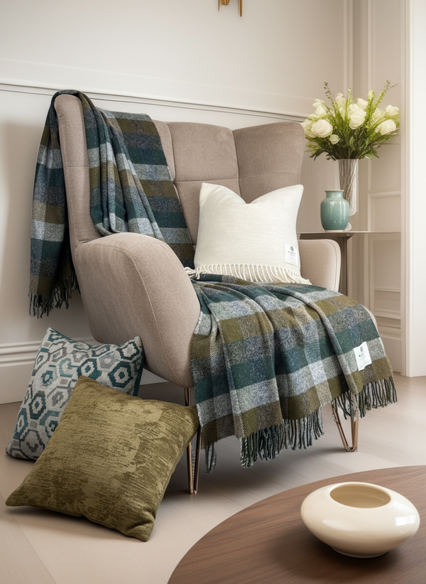 Mcnutt Rudiment McNutt Forest Block Wool Throw | Irish Pure Wool Blanket