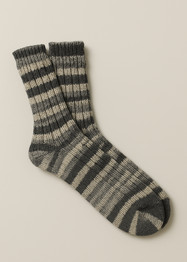 Soft Merino Wool Fair Isle Socks  | Grey Charcoal Ecru