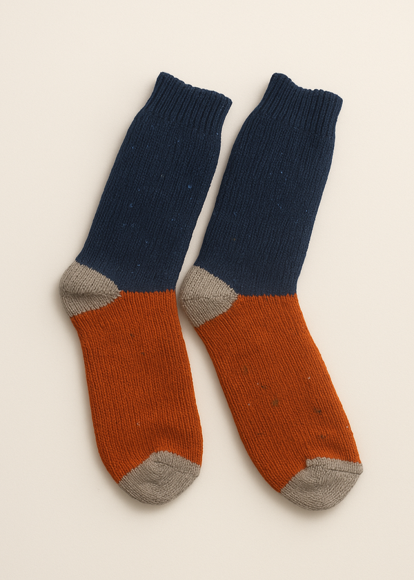 Tricolor 100% Merino Wool Socks | Navy