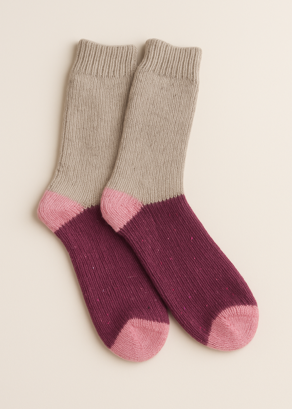 Tricolor 100% Merino Wool Socks | Beige