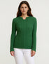 Relaxed Fit V Neck Ladies Aran Sweater | Green - Clearance
