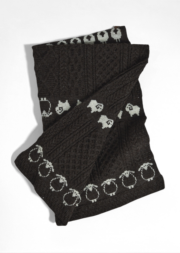 Wool Sheep Motif Aran Blanket