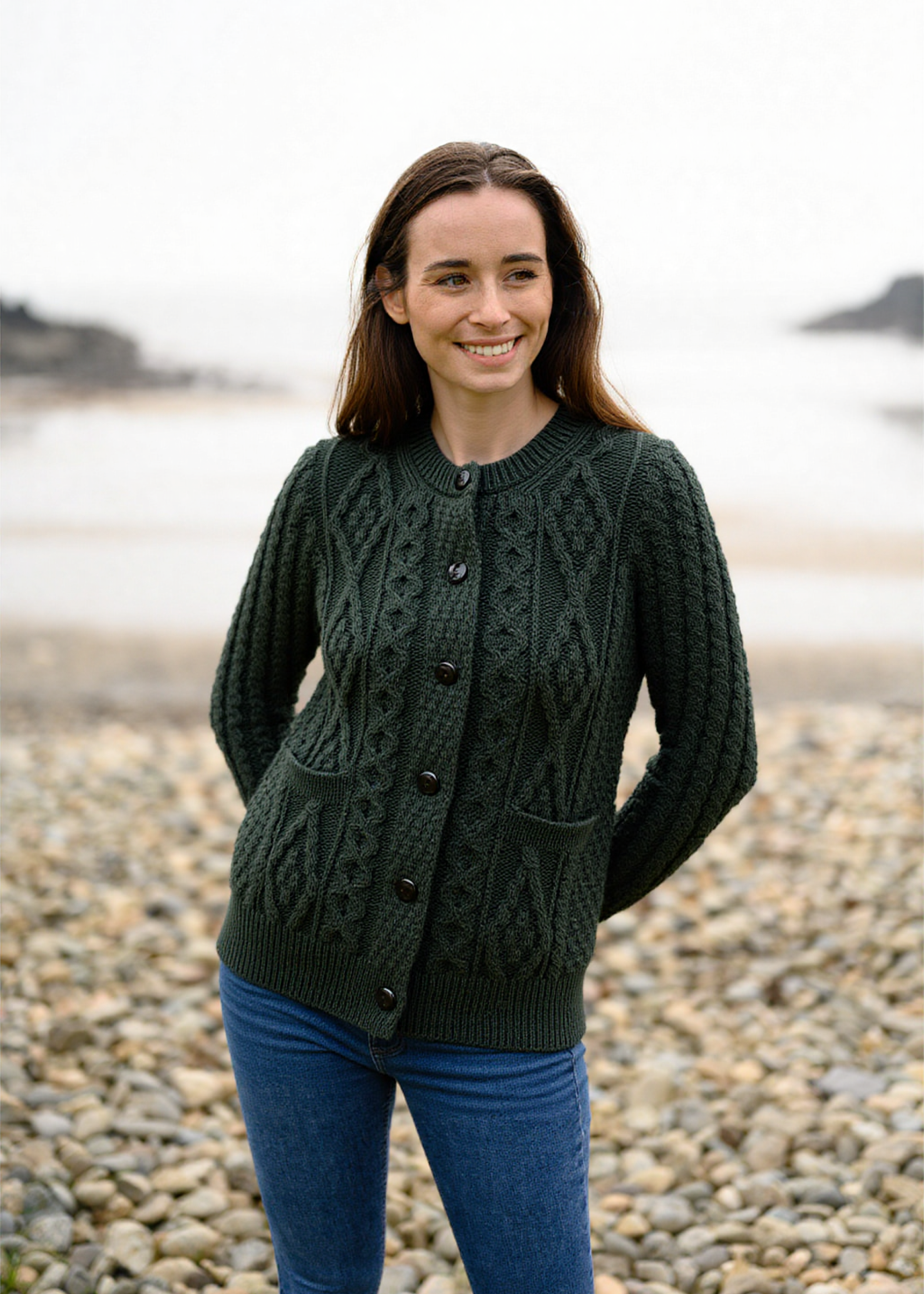 Aran Cardigan | Army Green