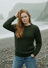 Aran Crew Neck Merino Sweater | Green