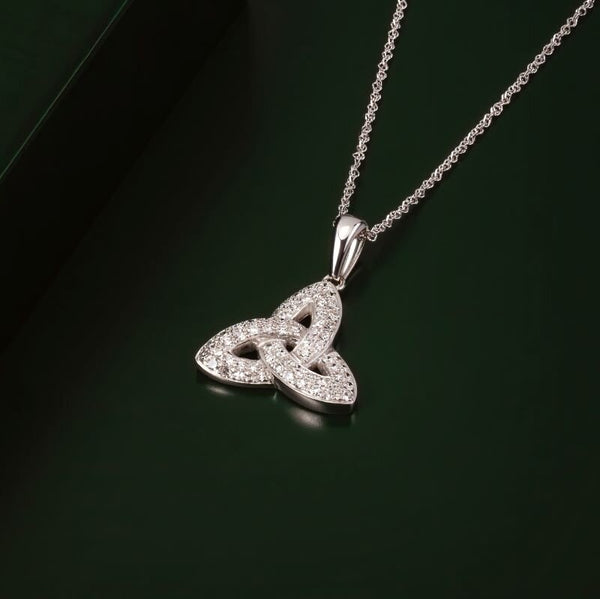 14k White Gold Diamond Trinity Knot Necklace