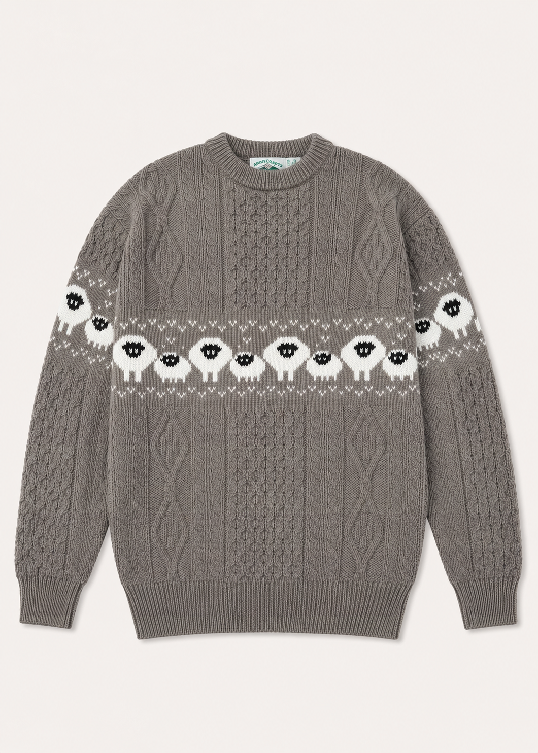 Oversized Aran Crew Neck Merino Wool Sheep Sweater | Brown