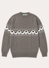 Oversized Aran Crew Neck Merino Wool Sheep Sweater | Brown
