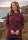 Claddagh Zip Aran Cardigan | Raspberry | 100% Merino Wool - Clearance