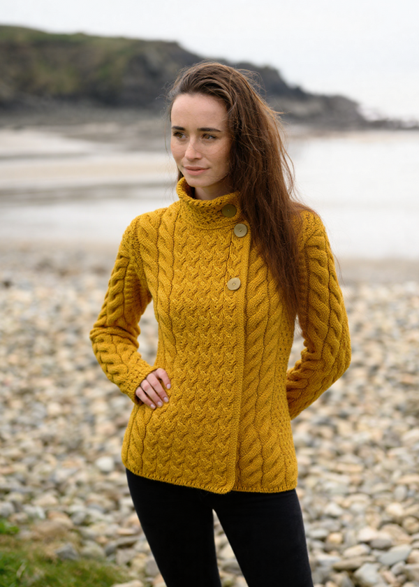 Aran 3 Buttons Trellis Cardigan | Sunflower