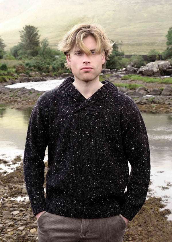 Donegal Wool Shawl Neck Sweater