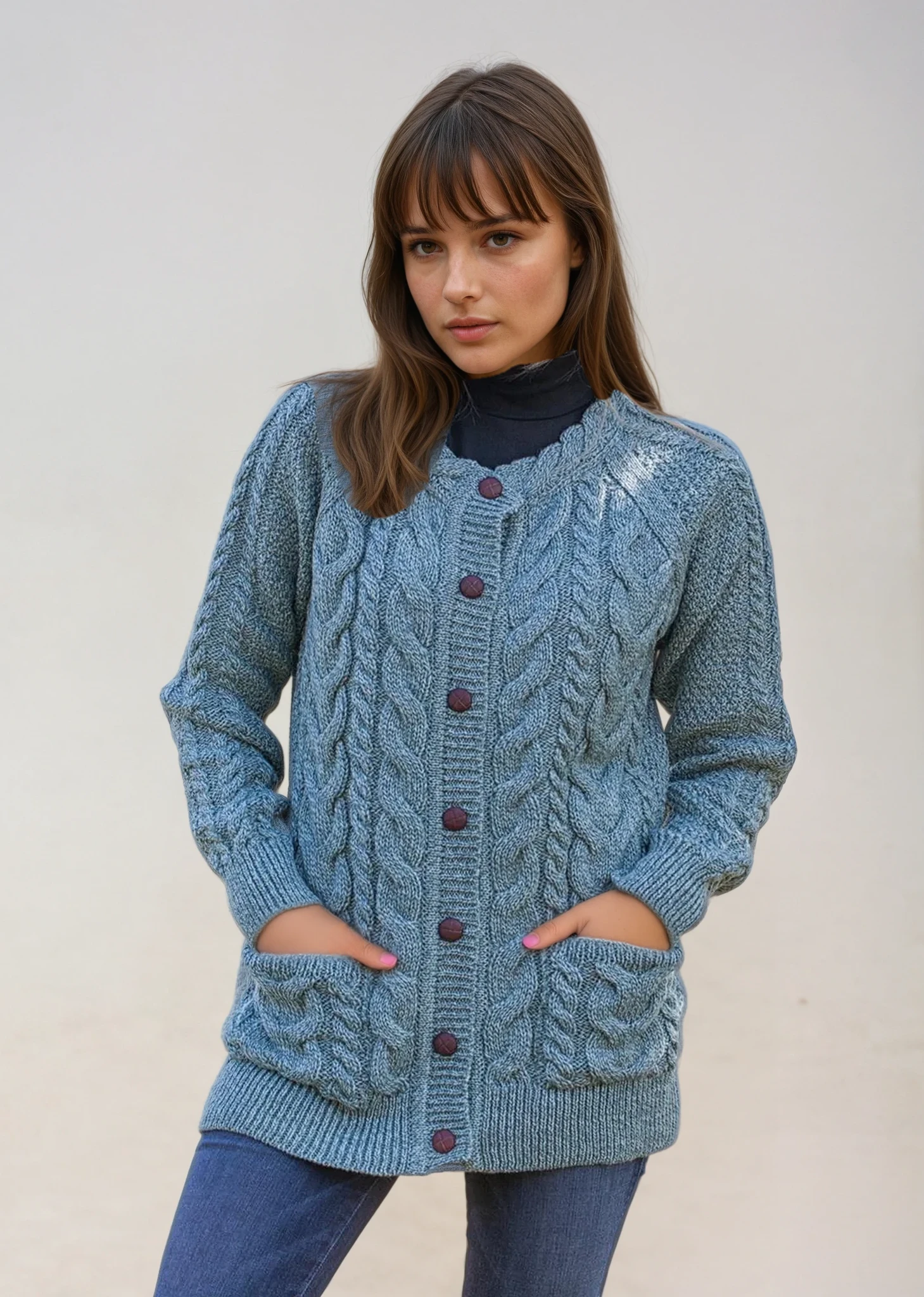 Merino Lumber Aran Cardigan | Aqua