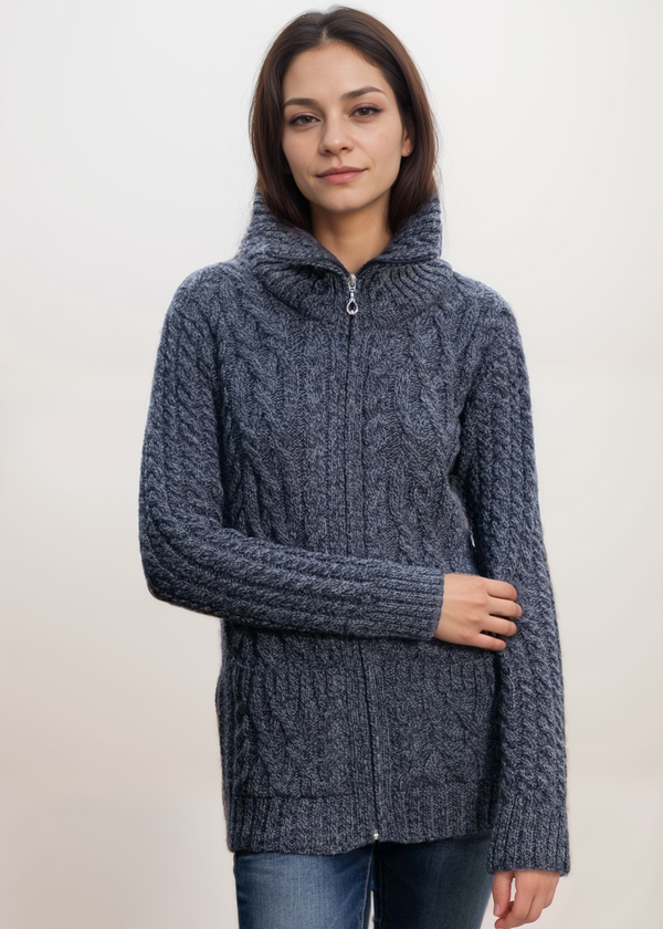 Aran Claddagh Zip Cardigan | Slate