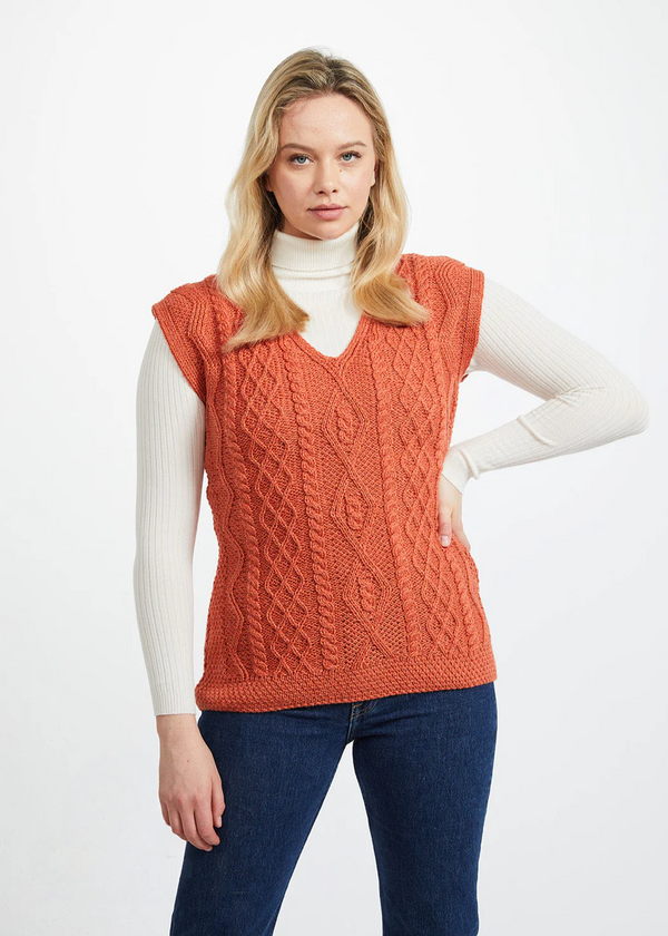Aran V Neck Vest | Orange