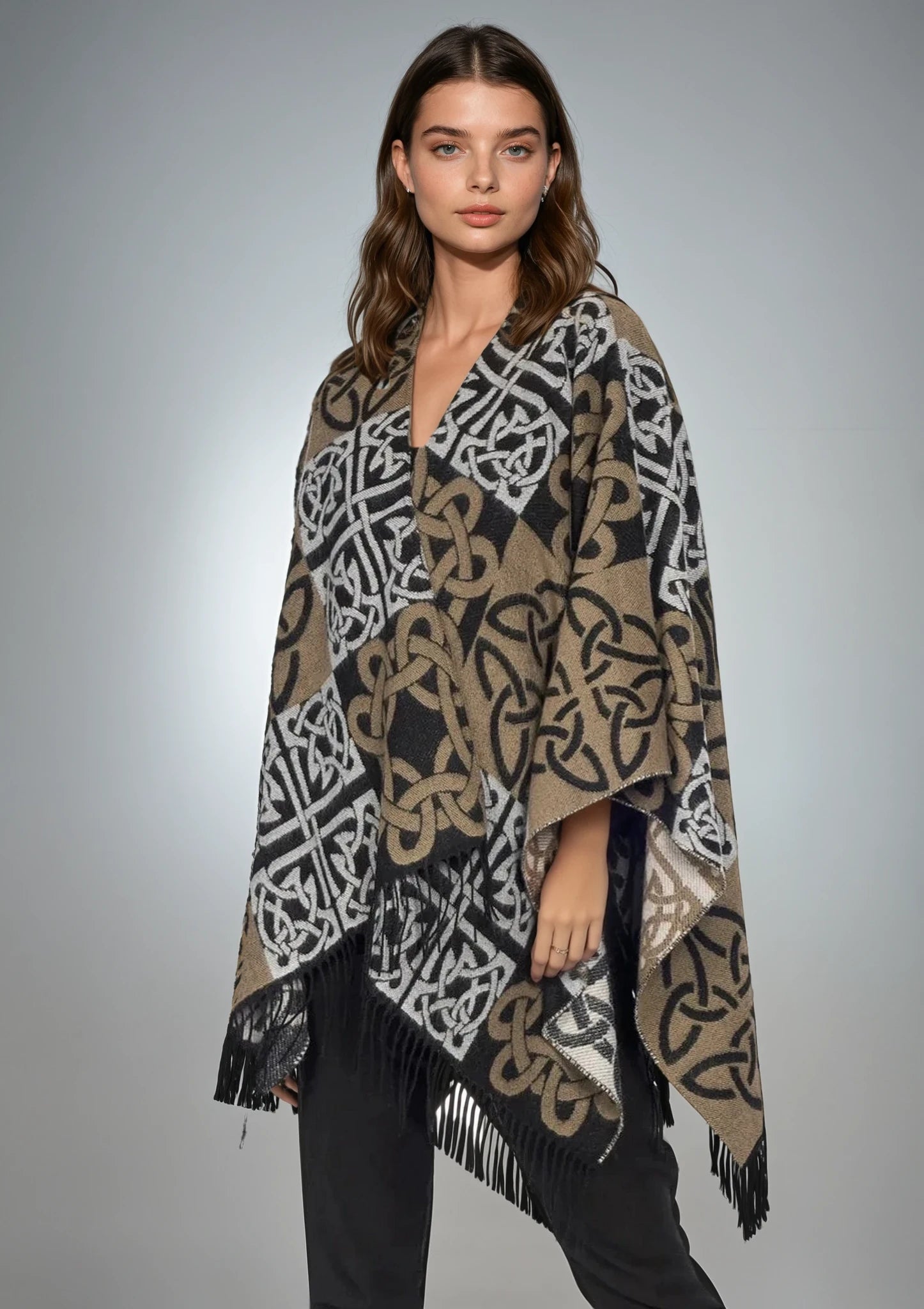 Jimmy Hourihan Fringed Shawl with Celtic Motif