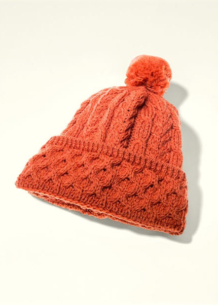 Cable Knit Aran Hat | Orange