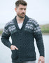 Aran Fairisle Button Cardigan | Charcoal