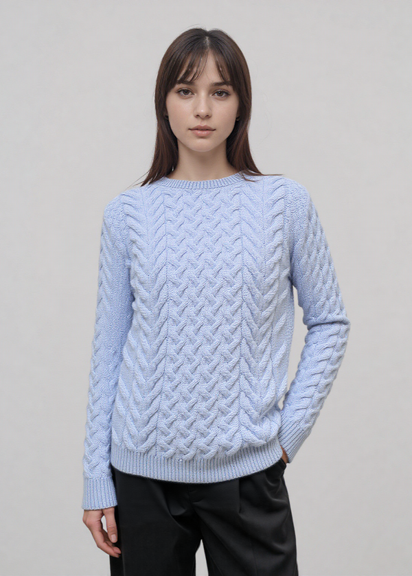 Aran Crew Neck Supersoft Sweater | Blue Sail