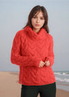Aran Cowl Neck Chunky Sweater | Coral