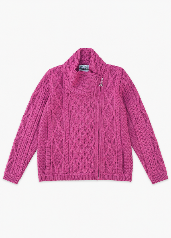 Aran Crafts Ladies Side Zip Cardigan | Fushia