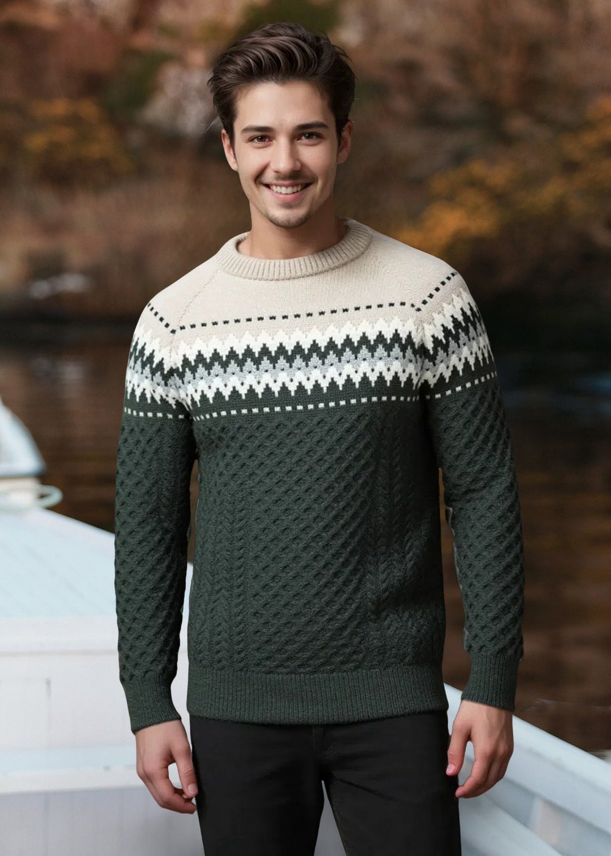 Men's Aran Fairisle Sweater | Army Green