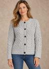 Women's Aran Cable Knit Cardigan - Grey | 100% Merino Wool