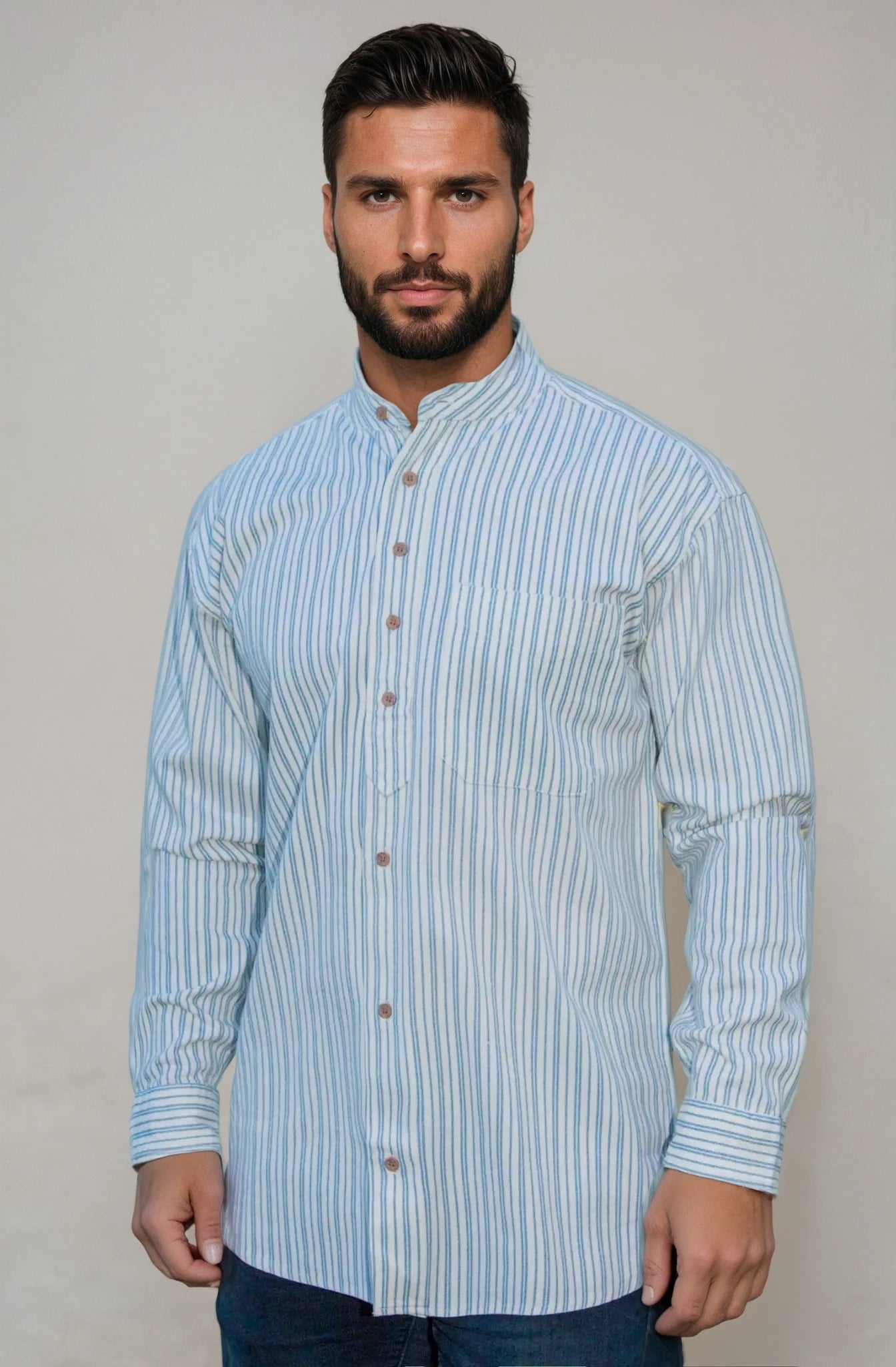 Traditional Irish Grandfather Shirt | Light Blue