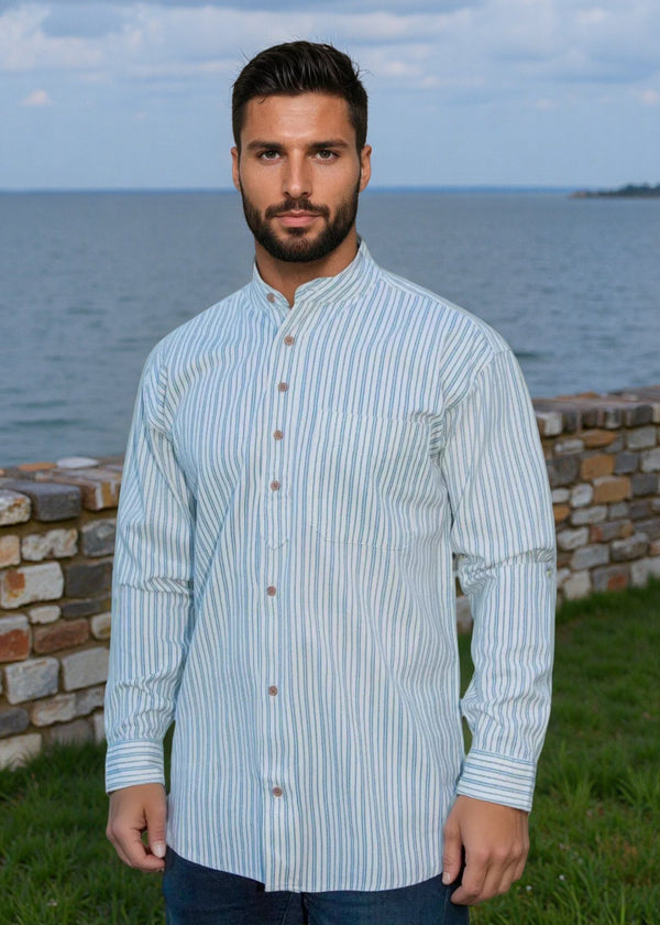 Traditional Irish Grandfather Shirt | Light Blue