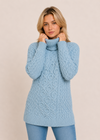 Merino Wool Polo Neck Aran Sweater | Aqua