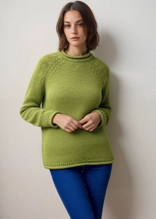 Ladies Roll Neck Fisherman Sweater | Green